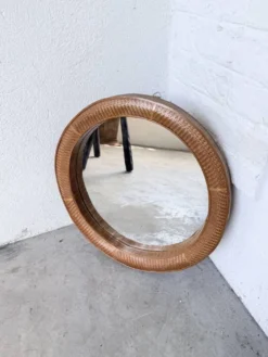 Miroir rond osier tressé 1960
