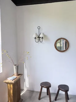 Miroir rond osier tressé 1960