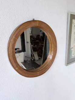 Miroir rond osier tressé 1960