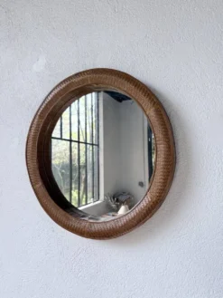 Miroir rond osier tressé 1960