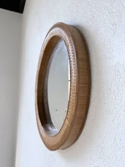 Miroir rond osier tressé 1960