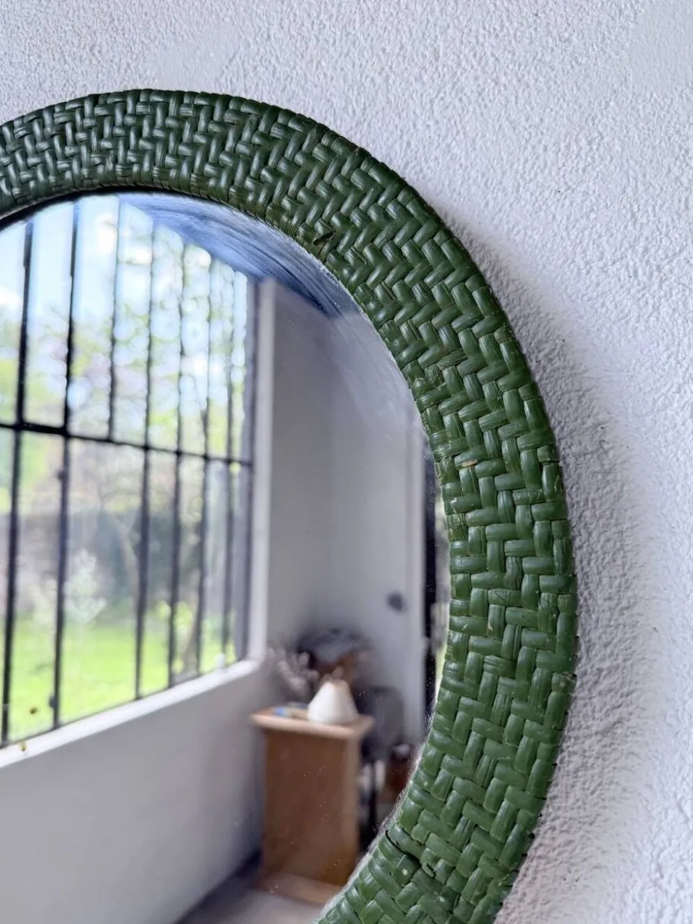 Miroir rond osier tressé 1960