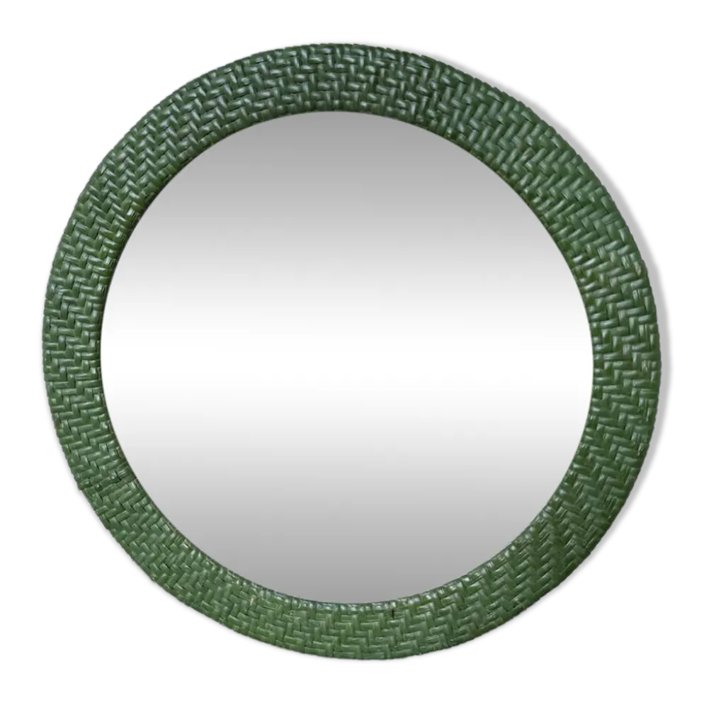Miroir rond osier tressé 1960