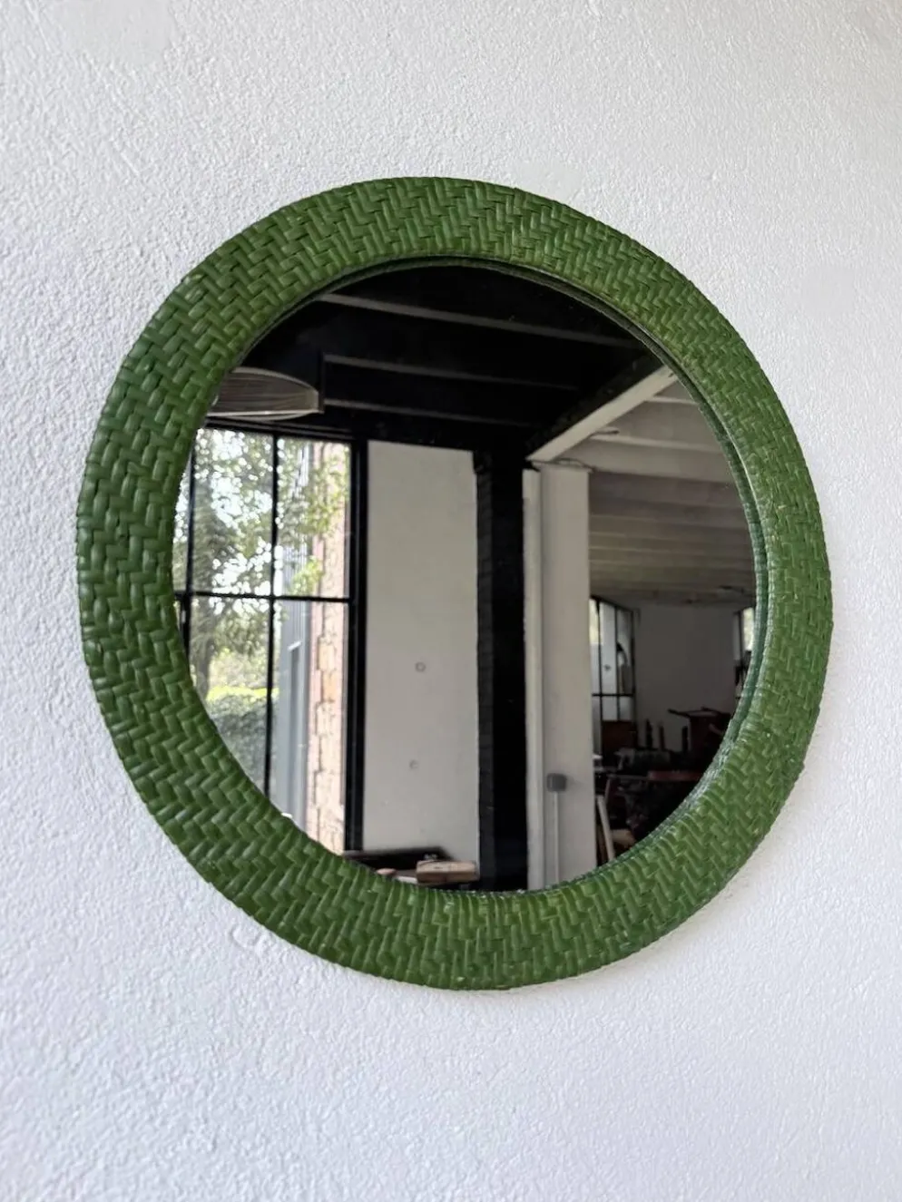 Miroir rond osier tressé 1960