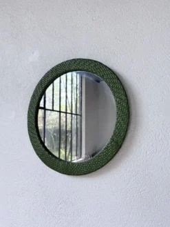 Miroir rond osier tressé 1960