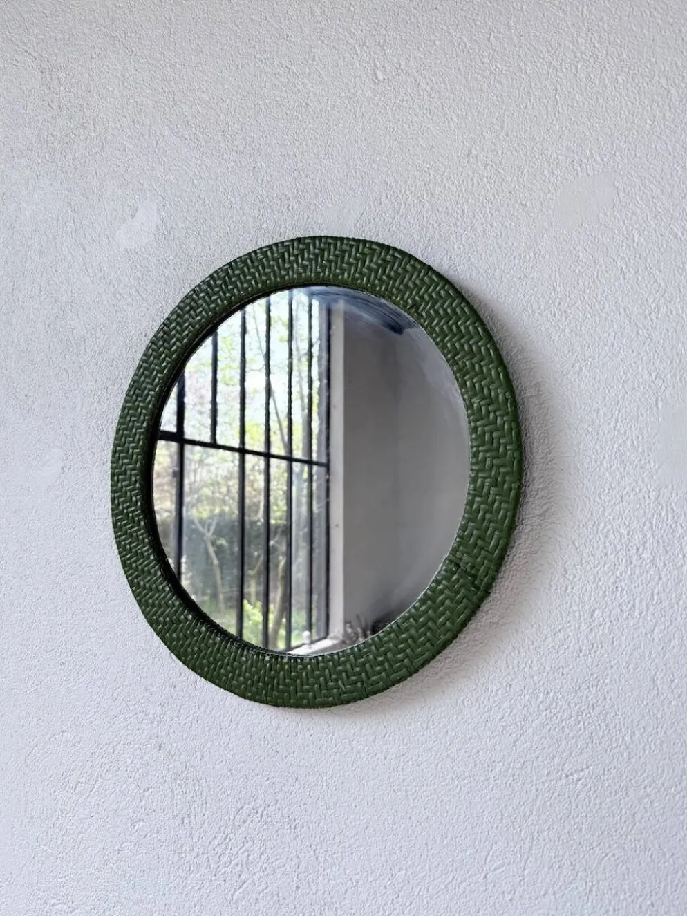 Miroir rond osier tressé 1960