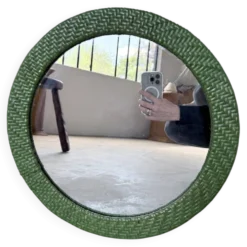 Miroir rond osier tressé 1960