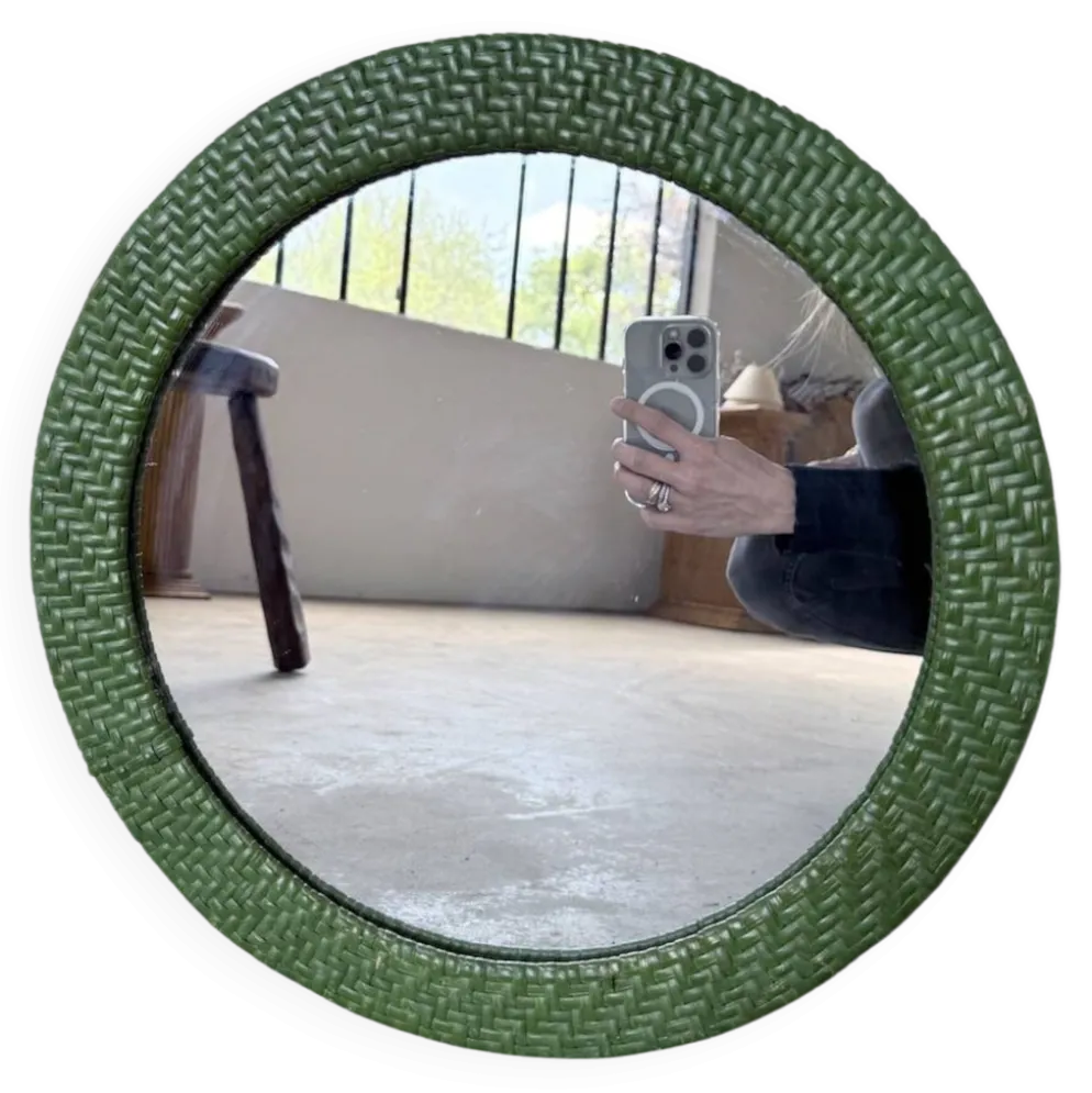 Miroir rond osier tressé 1960