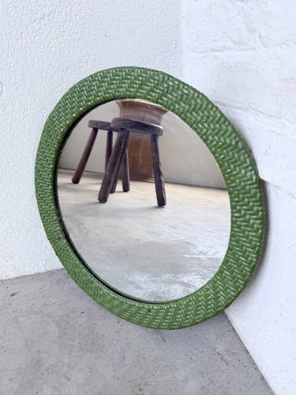 Miroir rond osier tressé 1960