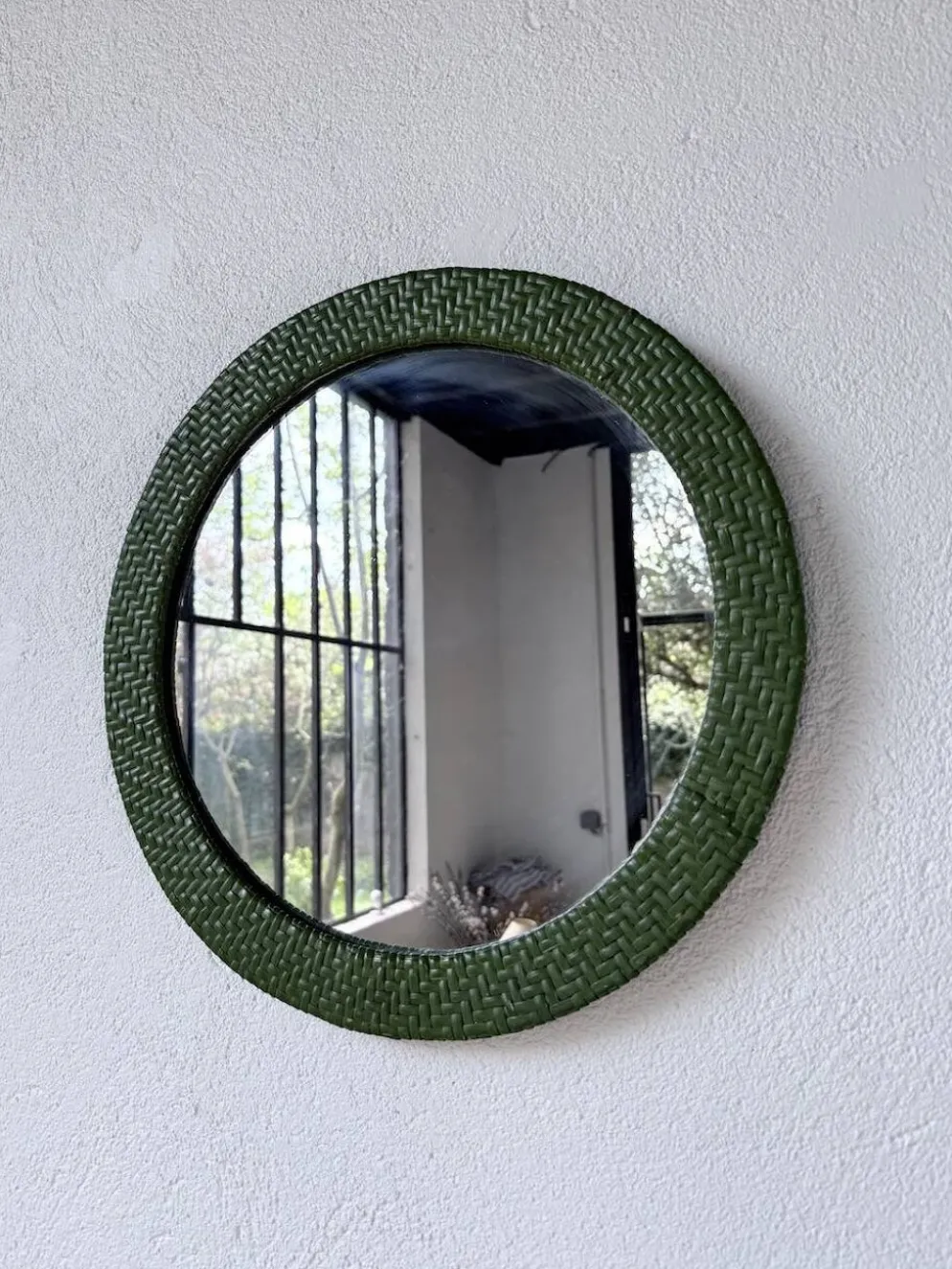 Miroir rond osier tressé 1960