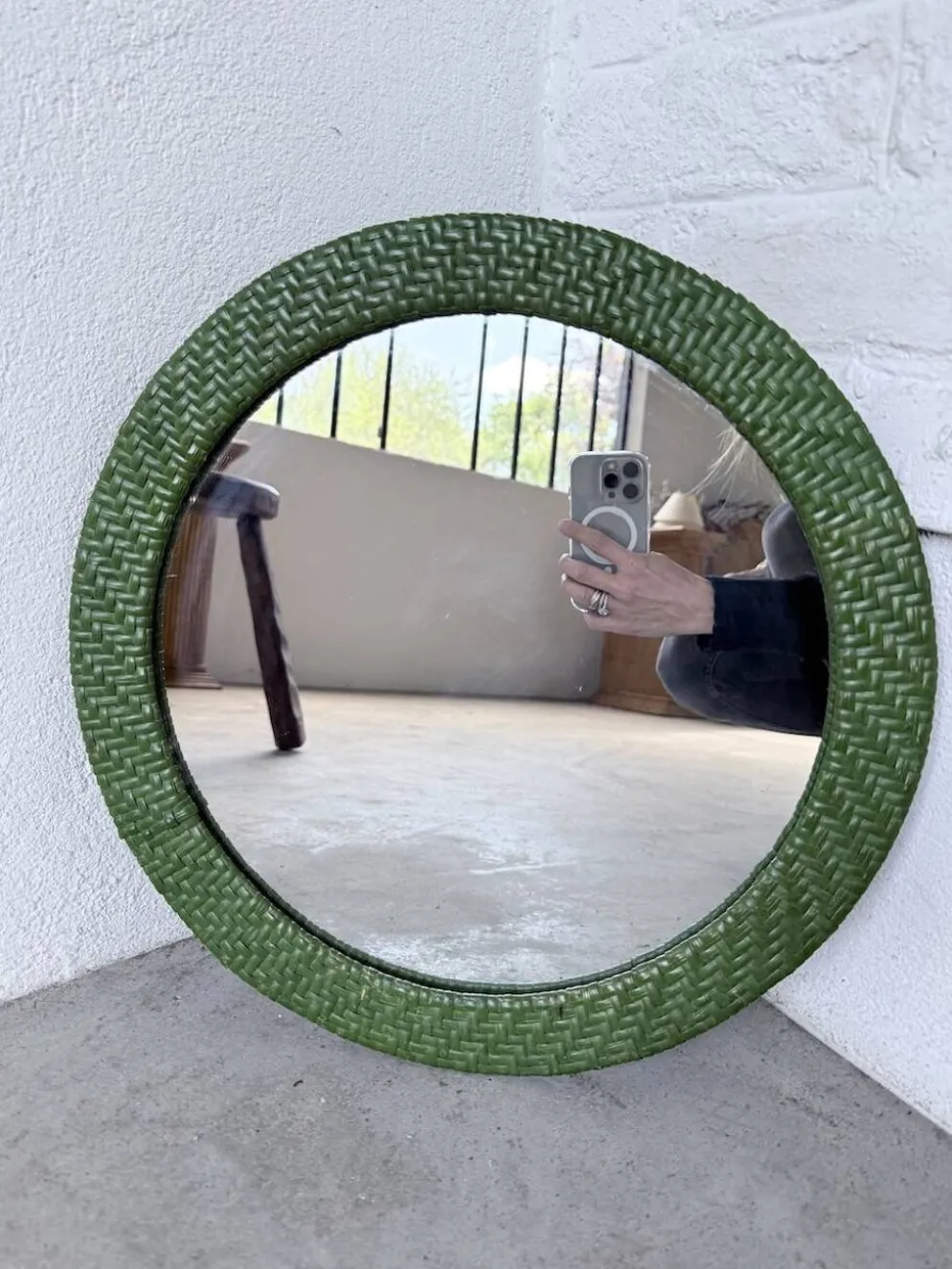 Miroir rond osier tressé 1960
