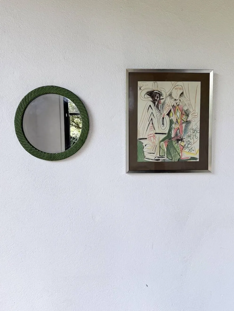 Miroir rond osier tressé 1960