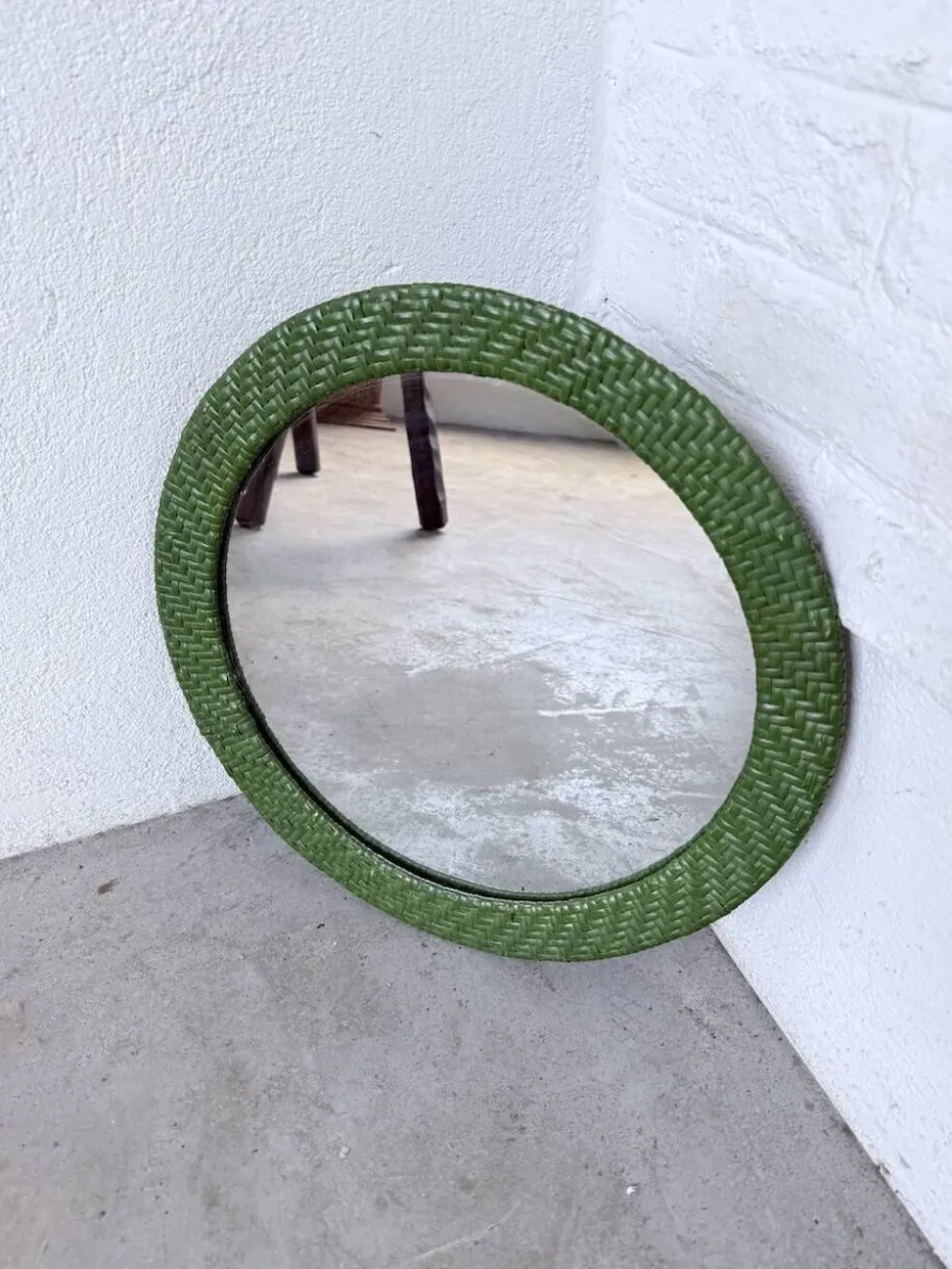 Miroir rond osier tressé 1960