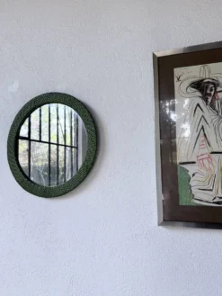 Miroir rond osier tressé 1960