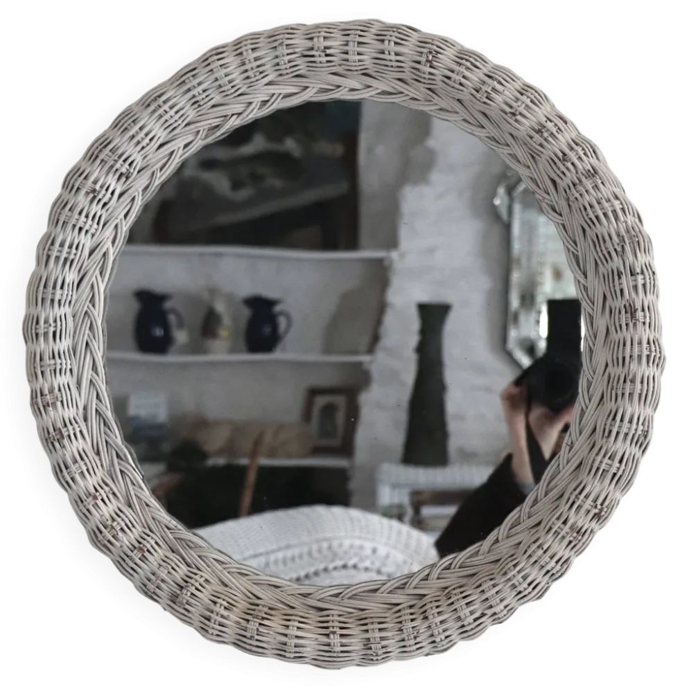 Miroir rond osier, XXème