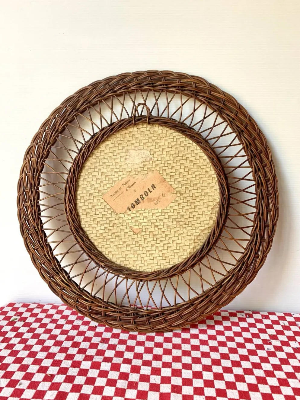 Miroir rond rotin 1950