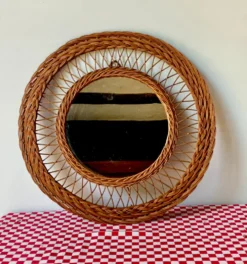Miroir rond rotin 1950