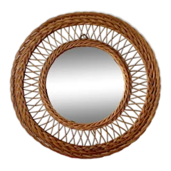 Miroir rond rotin 1950