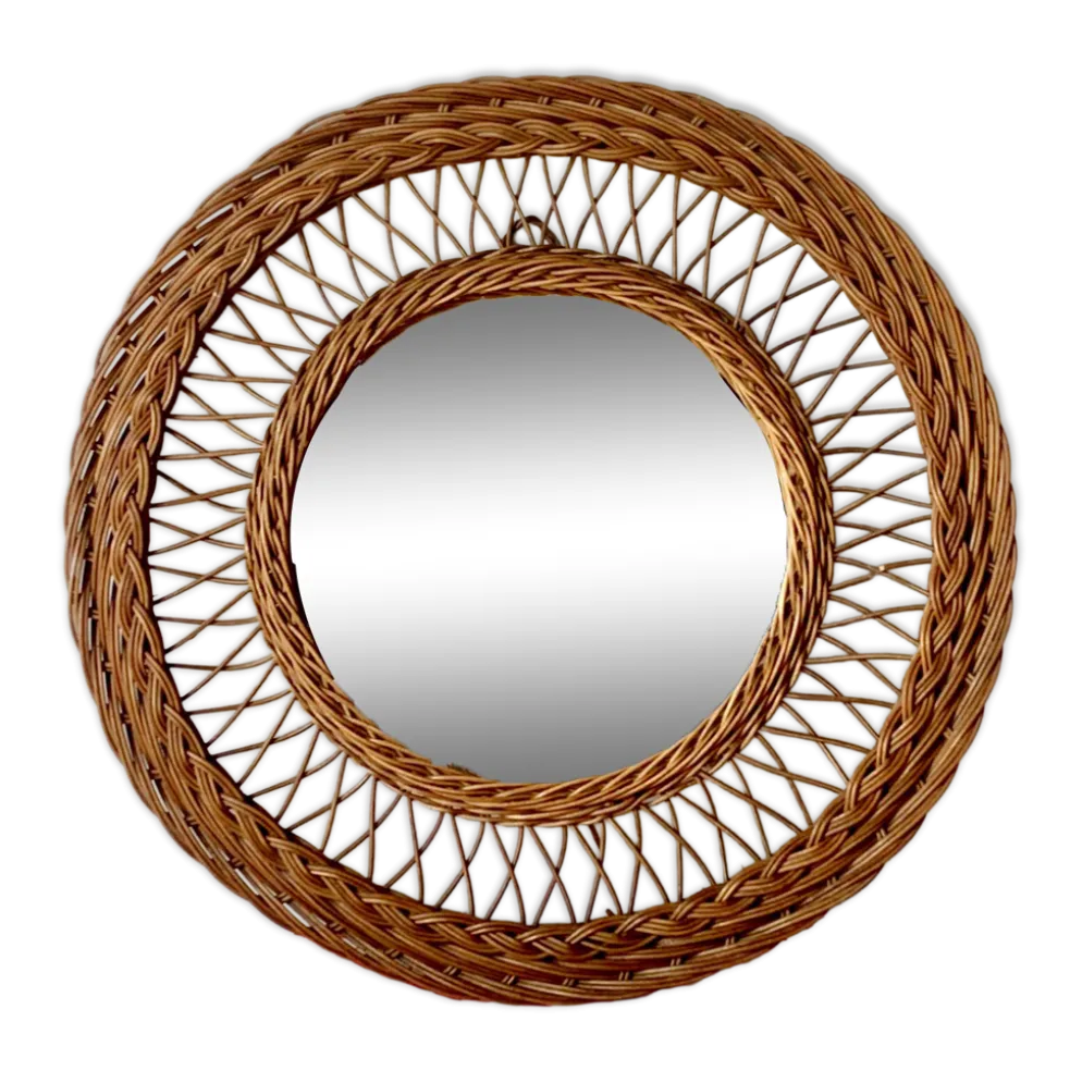 Miroir rond rotin 1950