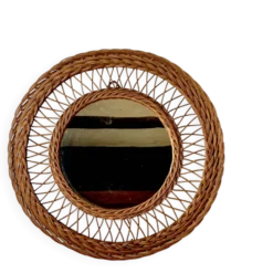 Miroir rond rotin 1950