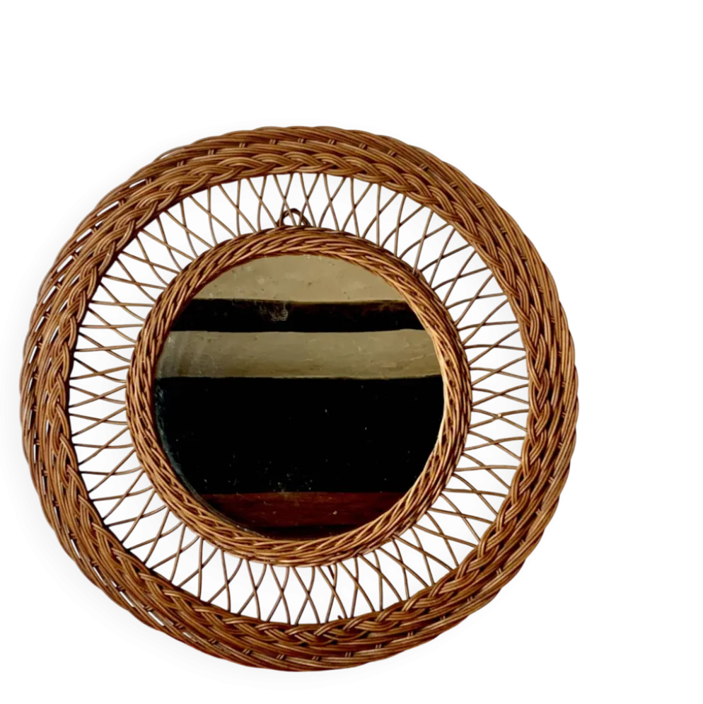 Miroir rond rotin 1950
