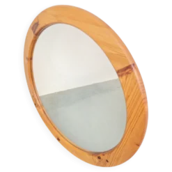 Miroir rond scandinave en pin, années 1970