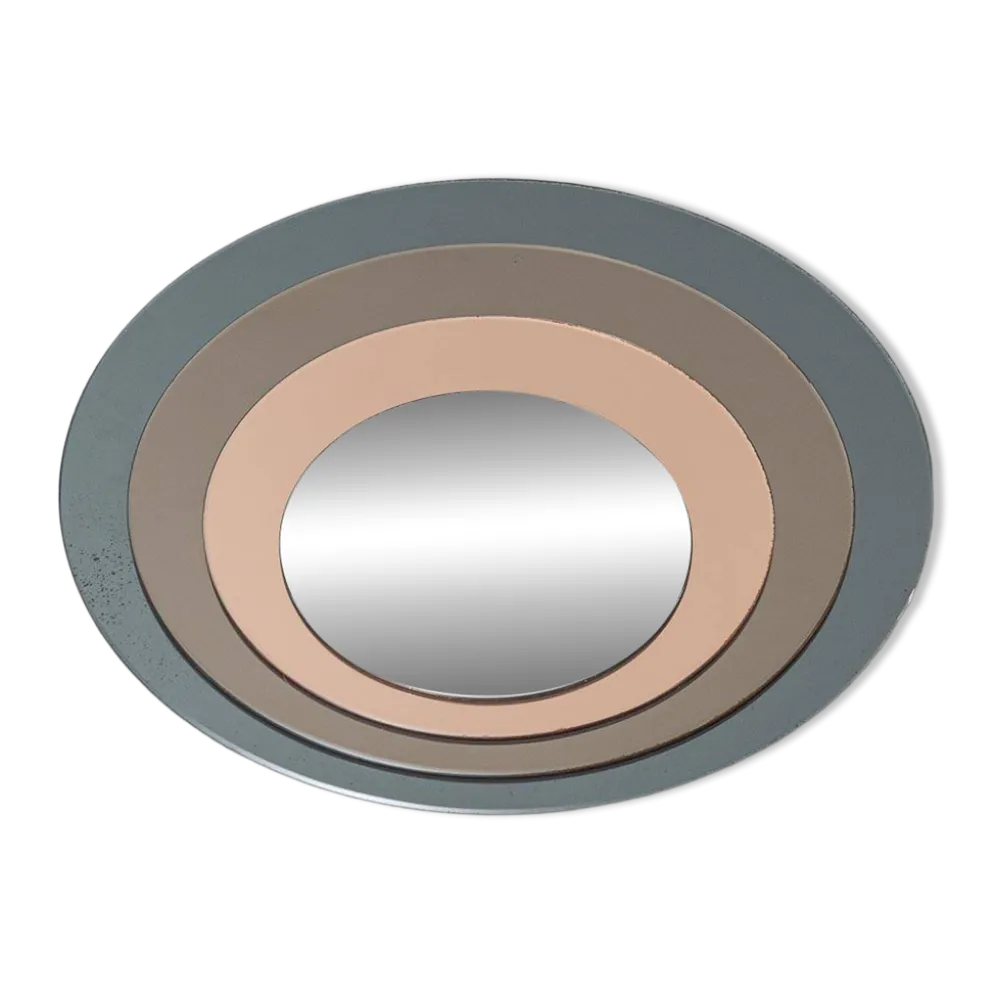 Miroir rond vintage avec des cercles en verre fumé concentriques, design italien, années 1970.