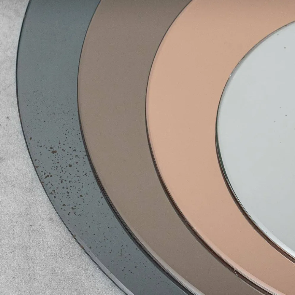 Miroir rond vintage avec des cercles en verre fumé concentriques, design italien, années 1970.