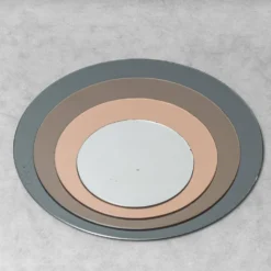 Miroir rond vintage avec des cercles en verre fumé concentriques, design italien, années 1970.
