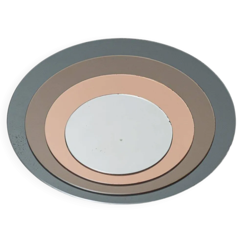 Miroir rond vintage avec des cercles en verre fumé concentriques, design italien, années 1970.