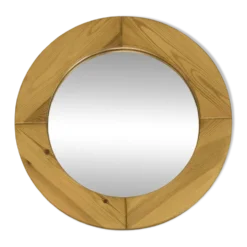 Miroir rond vintage en pin