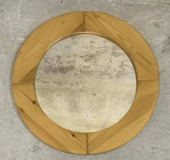 Miroir rond vintage en pin