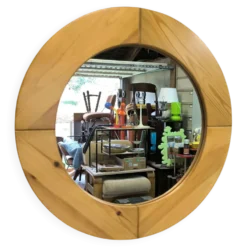 Miroir rond vintage en pin