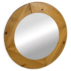 Miroir rond vintage en pin des années 70, design suédois