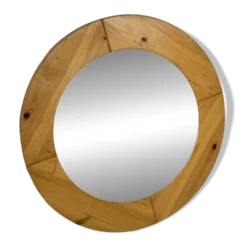 Miroir rond vintage en pin des années 70, design suédois