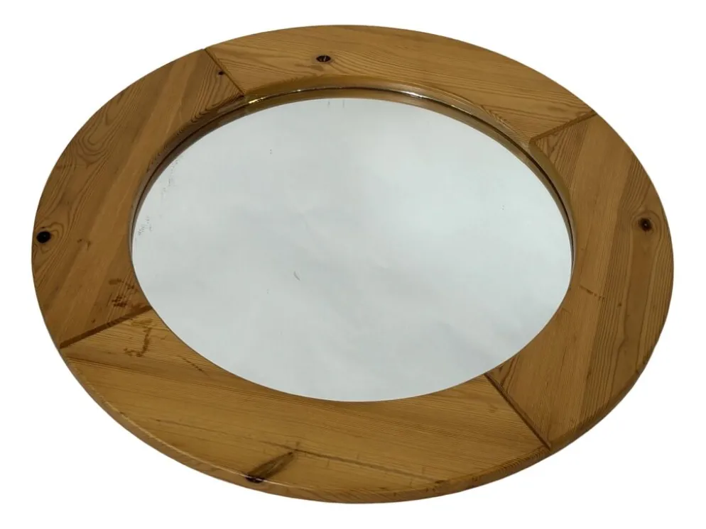 Miroir rond vintage en pin des années 70, design suédois