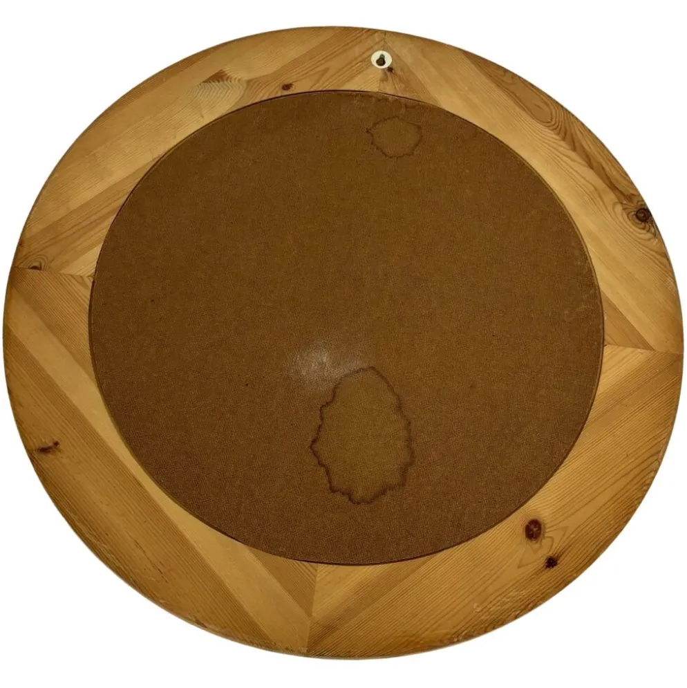 Miroir rond vintage en pin des années 70, design suédois