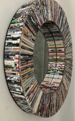 Miroir rond vintage en rouleaux de papier