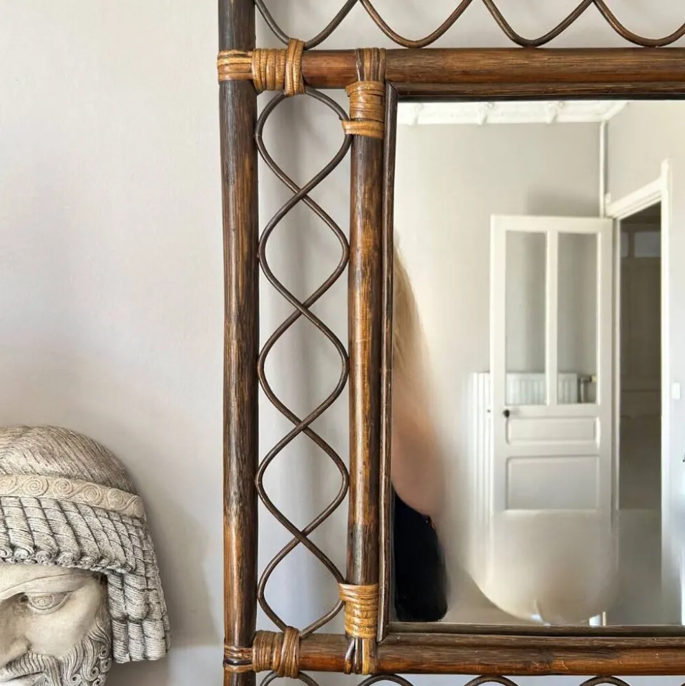 Miroir rotin 70's