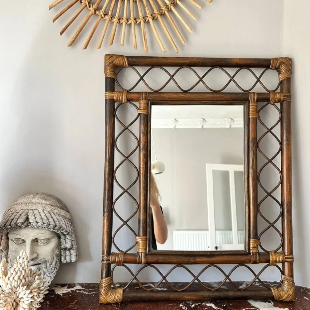 Miroir rotin 70's