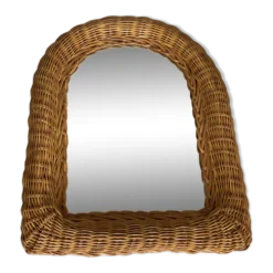 Miroir rotin tressé vintage 1970