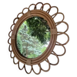 Miroir rotin vintage 1970