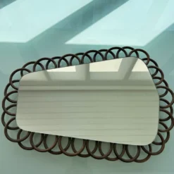 Miroir rétroviseur en rotin