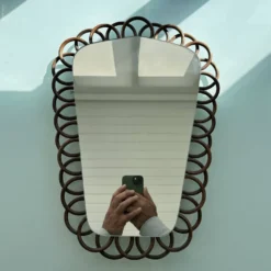 Miroir rétroviseur en rotin