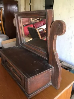 Miroir rustique en pin marron, style allemand 1920s avec caisson tiroir décoratif