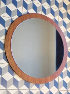 Miroir scandinave en teck Ø 65cm
