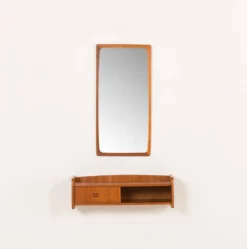 Miroir scandinave en teck du milieu du siècle avec console, années 1960
