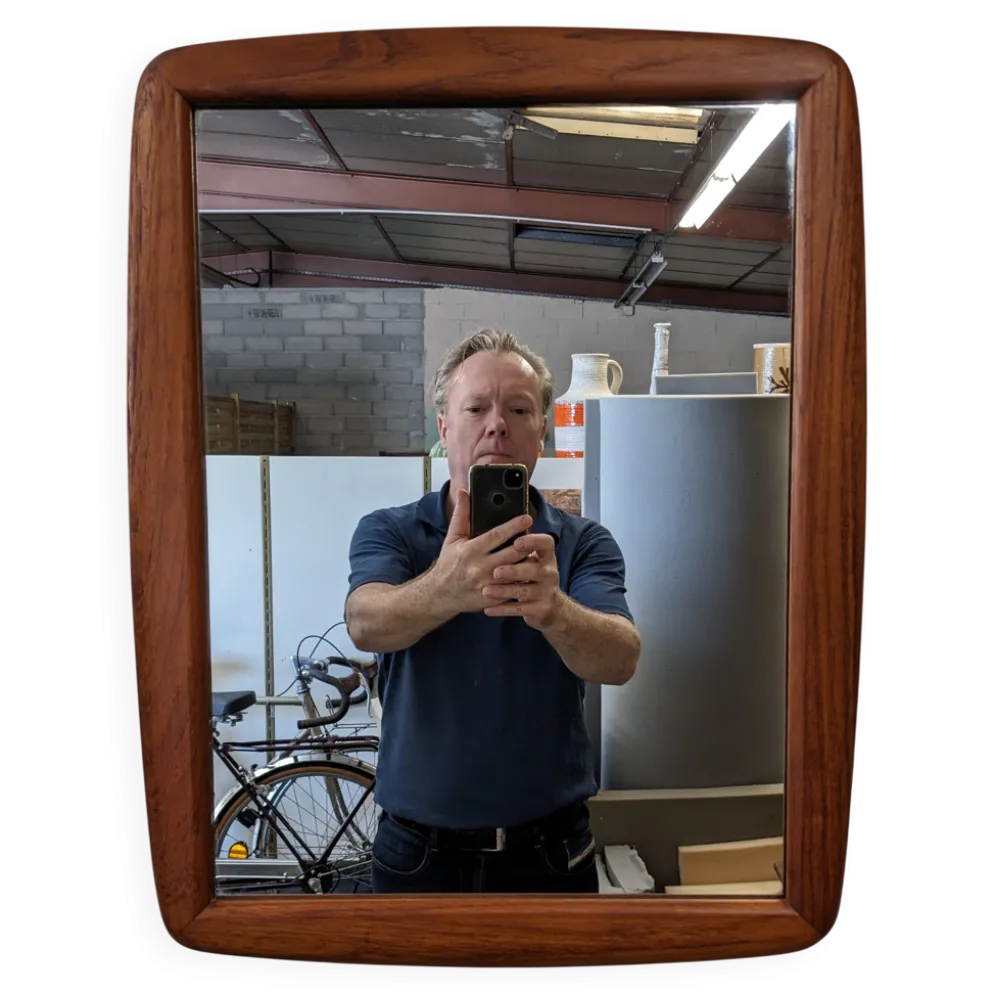 Miroir scandinave en teck massif, Danemark vers 1970