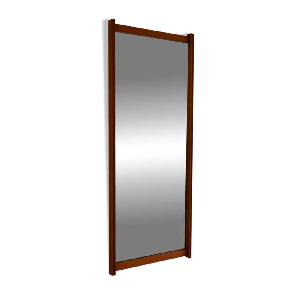 Miroir scandinave vintage en teck avec cadre rainuré