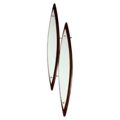 Miroir sculptural à double paroi en bois et laiton, Italie années 1960